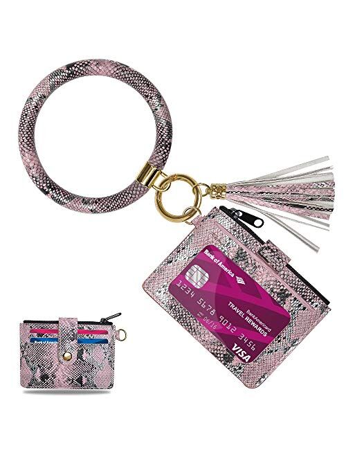 Keychain Bracelet,SHANSHUI Wristlet Circle Key Ring Bangle Card Pocket for Women