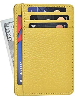 Minimalist Wallet for Men and Women - Genuine Leather RFID Secured Card Case