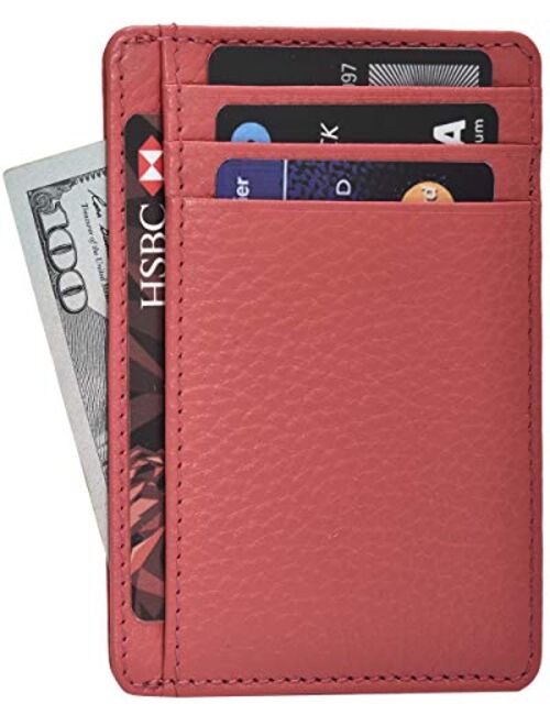 Minimalist Wallet for Men and Women - Genuine Leather RFID Secured Card Case