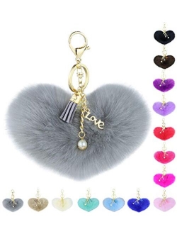 Key Chain Accessories for Women - Faux Fur Ball Charm and Artificial Pearl with Key Ring