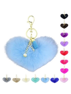 Key Chain Accessories for Women - Faux Fur Ball Charm and Artificial Pearl with Key Ring