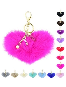 Key Chain Accessories for Women - Faux Fur Ball Charm and Artificial Pearl with Key Ring