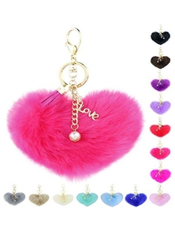 Key Chain Accessories for Women - Faux Fur Ball Charm and Artificial Pearl with Key Ring