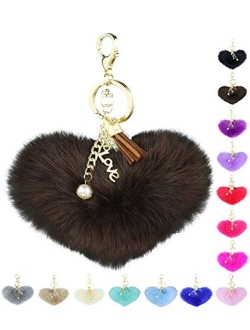 Key Chain Accessories for Women - Faux Fur Ball Charm and Artificial Pearl with Key Ring