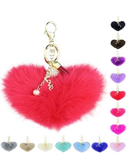 Key Chain Accessories for Women - Faux Fur Ball Charm and Artificial Pearl with Key Ring