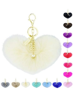 Key Chain Accessories for Women - Faux Fur Ball Charm and Artificial Pearl with Key Ring