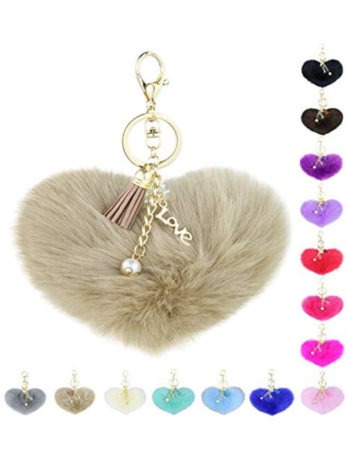 Key Chain Accessories for Women - Faux Fur Ball Charm and Artificial Pearl with Key Ring