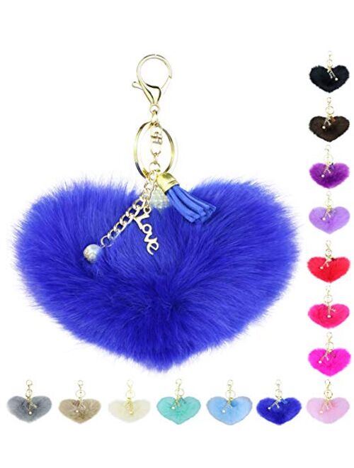 Key Chain Accessories for Women - Faux Fur Ball Charm and Artificial Pearl with Key Ring