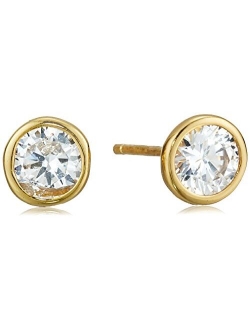 Gold or Rhodium Plated Sterling Silver AAA Cubic Zirconia Bezel Stud Earrings