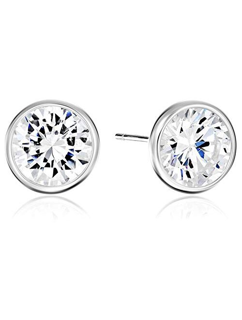 Amazon Essentials Gold or Rhodium Plated Sterling Silver AAA Cubic Zirconia Bezel Stud Earrings