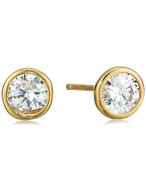 Amazon Essentials Gold or Rhodium Plated Sterling Silver AAA Cubic Zirconia Bezel Stud Earrings