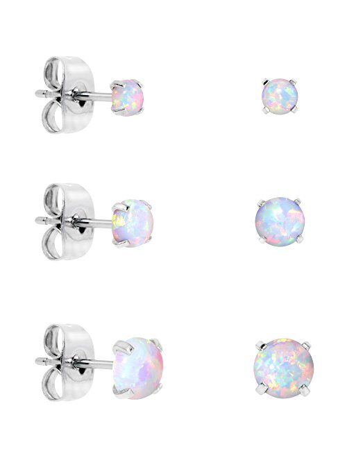 Body Candy Stainless Steel Synthetic Opal Post Stud Earring Pack of 3