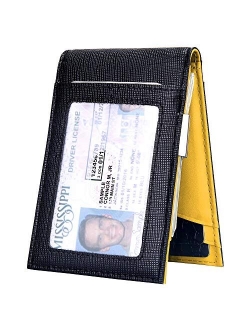 Men Bifold Wallet with Money Clip - Leather Minimalist Front Pocket RFID Blocking