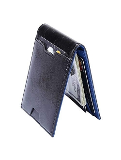 Men Bifold Wallet with Money Clip - Leather Minimalist Front Pocket RFID Blocking