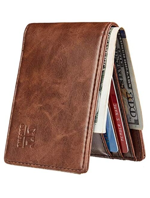 Gostwo Mens Slim Minimalist Front Pocket Wallet Genuine Leather ID Window Card Case RFID Blocking