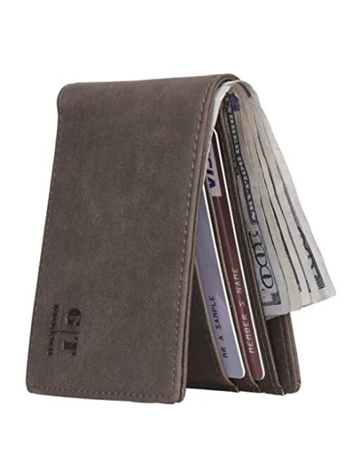 Gostwo Mens Slim Minimalist Front Pocket Wallet Genuine Leather ID Window Card Case RFID Blocking