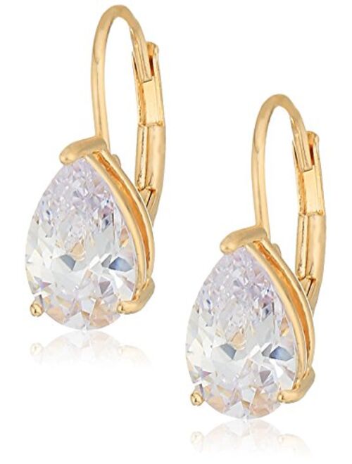 Sterling Silver Pear Cut Cubic Zirconia Leverback Earrings