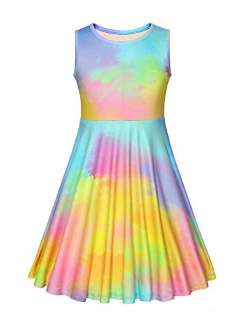 JESKIDS Little Girls Unicorn Dress Sleeveless Casual Twirl Dresses