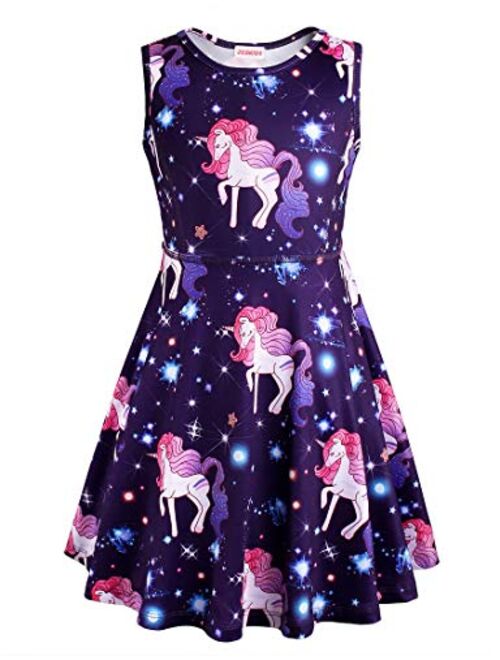 JESKIDS Little Girls Unicorn Dress Sleeveless Casual Twirl Dresses