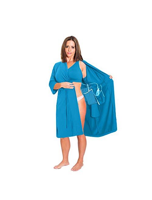 Surgical Recovery Robe with Internal Pockets for Post-Operative Drain Holder and Mastectomy Bra for Women with Pockets