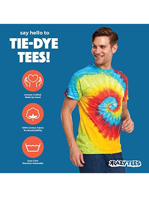 Krazy Tees Tie Dye Style T-Shirts Men Women - Fun, Multi Color Tops