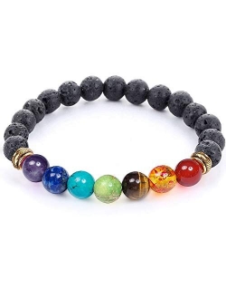 7 Chakra Healing Bracelet with Real Stones, Volcanic Lava, Mala Meditation Bracelet - Men's and Women's Jewelry - Wrap, Stretch, Charm Bracelets - Protection, Energy, Hea