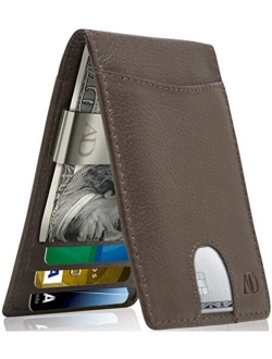 REAL LEATHER Wallets For Men - Money Clip Bifold Wallet RFID Front Pocket Thin Minimalist Mens Wallet Credit Card Holder