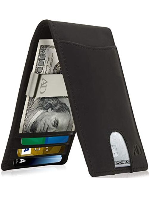 REAL LEATHER Wallets For Men - Money Clip Bifold Wallet RFID Front Pocket Thin Minimalist Mens Wallet Credit Card Holder