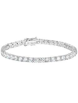 Plated Sterling Silver Round Cut Cubic Zirconia Tennis Bracelet