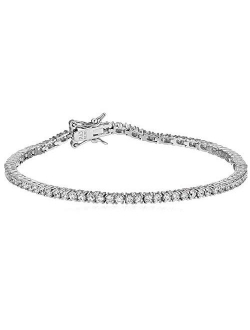 Plated Sterling Silver Round Cut Cubic Zirconia Tennis Bracelet