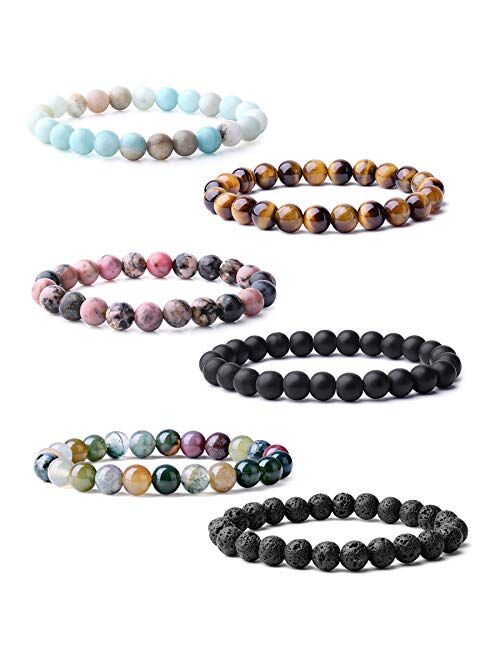 WRCXSTONE Natural 8mm Gorgeous Semi-Precious Gemstones Healing Crystal Stretch Beaded Bracelet Unisex