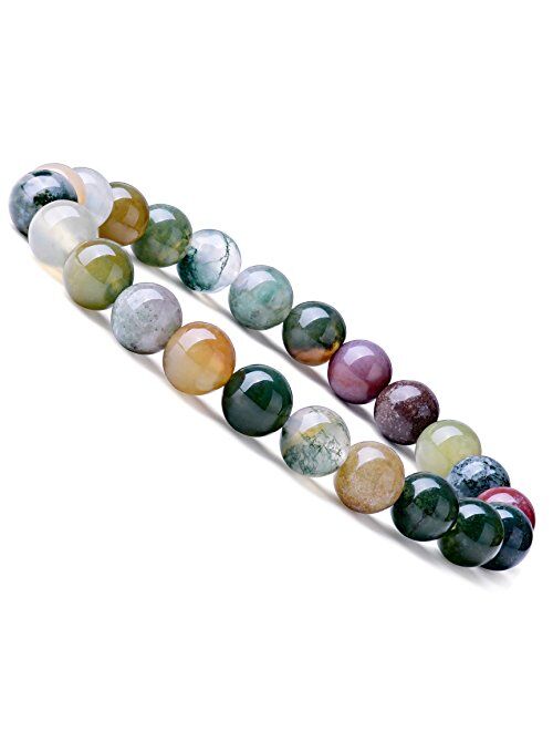 WRCXSTONE Natural 8mm Gorgeous Semi-Precious Gemstones Healing Crystal Stretch Beaded Bracelet Unisex