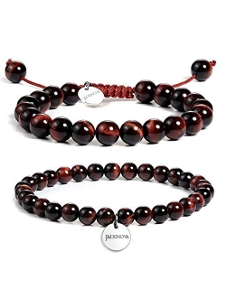 JADENOVA Natural Bead Bracelet Semi Precious Gemstone Beaded Bracelet for Women Healing Crystal Stone Stretch Bracelet Men Couple Bracelets (2pcs,6-8mm/8-10mm)