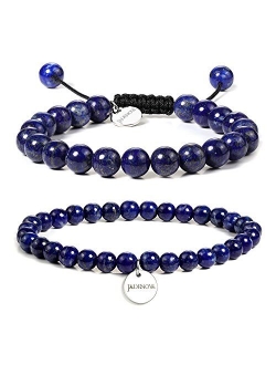 JADENOVA Natural Bead Bracelet Semi Precious Gemstone Beaded Bracelet for Women Healing Crystal Stone Stretch Bracelet Men Couple Bracelets (2pcs,6-8mm/8-10mm)