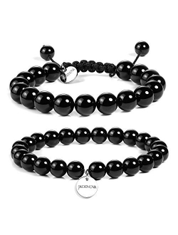 JADENOVA Natural Bead Bracelet Semi Precious Gemstone Beaded Bracelet for Women Healing Crystal Stone Stretch Bracelet Men Couple Bracelets (2pcs,6-8mm/8-10mm)