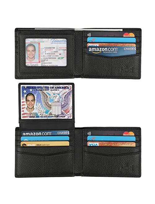 Wallet for Men-Genuine Leather RFID Blocking Bifold Stylish Wallet With 2 ID Window (Black-Pebble Leather)