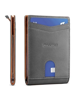 Slim Wallet Front Pocket,BULLIANT Money Clip Minimal Bifold Wallet For Men 10 Cards 3.1"x4.5", Pull-tap Access,RFID Blocking