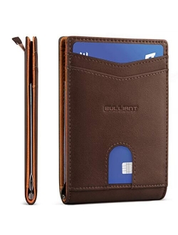 Slim Wallet Front Pocket,BULLIANT Money Clip Minimal Bifold Wallet For Men 10 Cards 3.1"x4.5", Pull-tap Access,RFID Blocking