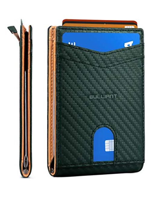 Slim Wallet Front Pocket,BULLIANT Money Clip Minimal Bifold Wallet For Men 10 Cards 3.1"x4.5", Pull-tap Access,RFID Blocking