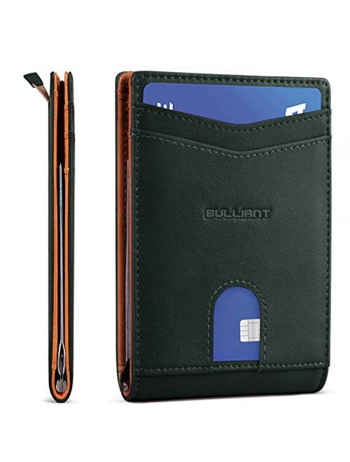 Slim Wallet Front Pocket,BULLIANT Money Clip Minimal Bifold Wallet For Men 10 Cards 3.1"x4.5", Pull-tap Access,RFID Blocking