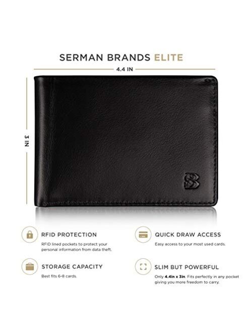 SERMAN BRANDS Mens Slim Bifold Wallet RFID Blocking Minimalist Front Pocket Wallets for Men - Thin & Stylish