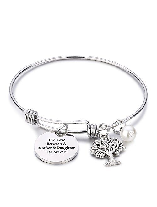 CJ&M Family Tree Bracelet The Love Between Mother and Daughter is Forever Tree of Life Bracelet Mother Gift Bangle