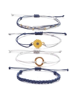 FANCY SHINY Sunflower String Bracelet Handmade Braided Rope Charms Boho Surfer Bracelet for Teen Girls Women