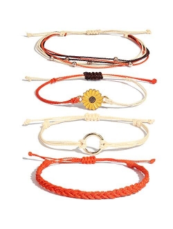 FANCY SHINY Sunflower String Bracelet Handmade Braided Rope Charms Boho Surfer Bracelet for Teen Girls Women