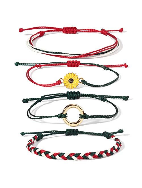 FANCY SHINY Sunflower String Bracelet Handmade Braided Rope Charms Boho Surfer Bracelet for Teen Girls Women