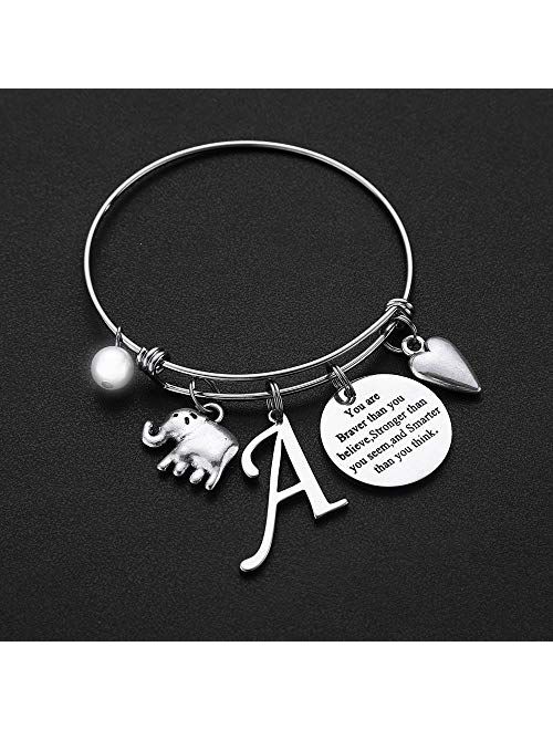 M MOOHAM Initial Charm Bracelet Elephant Llama Pineapple Horse Gifts for Women Girls, Engraved Quote Charm Bracelet Jewelry Gifts