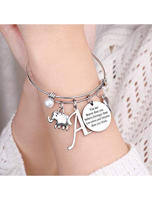 M MOOHAM Initial Charm Bracelet Elephant Llama Pineapple Horse Gifts for Women Girls, Engraved Quote Charm Bracelet Jewelry Gifts