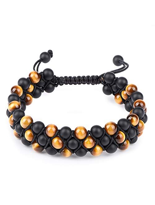 Tiger Eye Stone Bracelet Men Women - Natural Energy Stone Essential Oil Lava Rock Black Onyx Tiger Eye Beads Bracelet Adjustable Couples