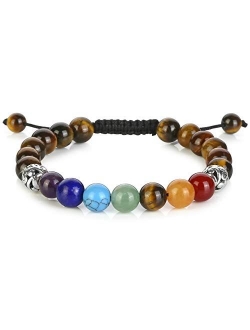 Jovivi 7 Chakras Gemstone Bracelet Lava Stone Essential Oil Diffuser Reiki Healing Balancing Round Beads