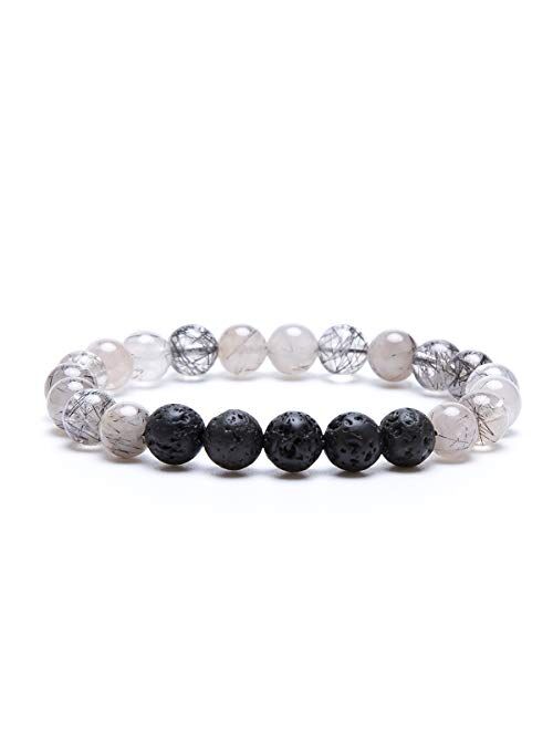 Bivei Lava Rock Stone Essential Oil Diffuser Bracelet - Natural Semi Precious Gemstone Beads Healing Crystal Bracelet